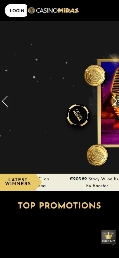 Casino Midas mobile home screen