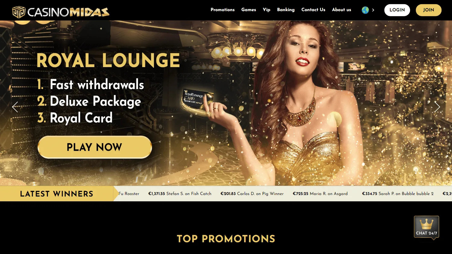 Casino Midas desktop home screen