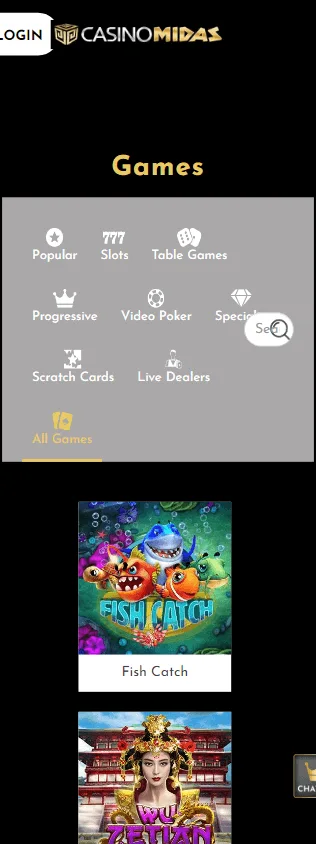 Casino Midas mobile games screen
